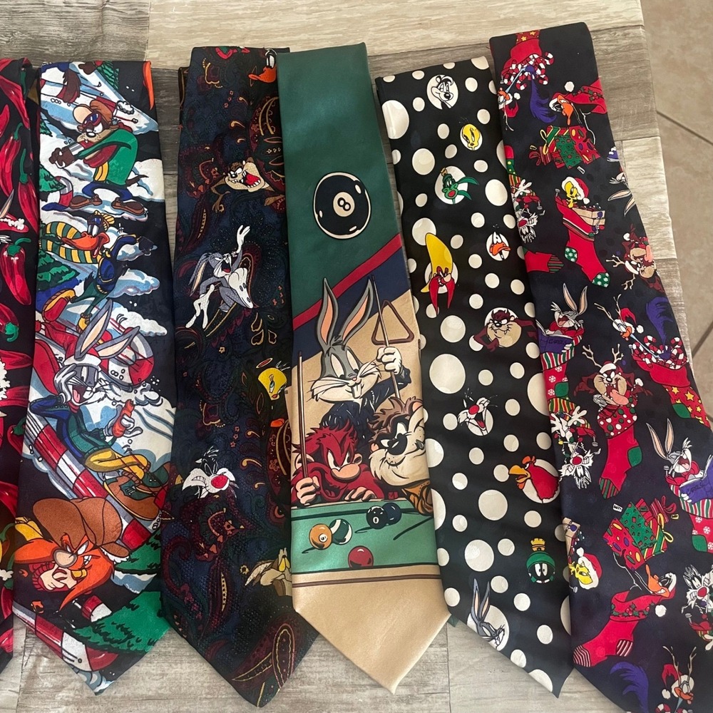 Vintage Looney Tunes Mania Silk Tie Lot 9pc Bugs Bunny Taz 1990s Warner Bros - Picture 3 of 8